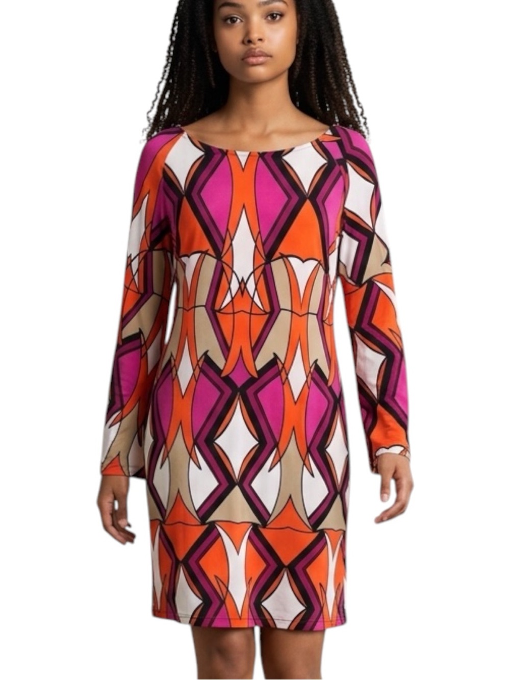 MSK Orange & Pink Bold Retro 70s Print Boho Hippie Festival Dress Size L